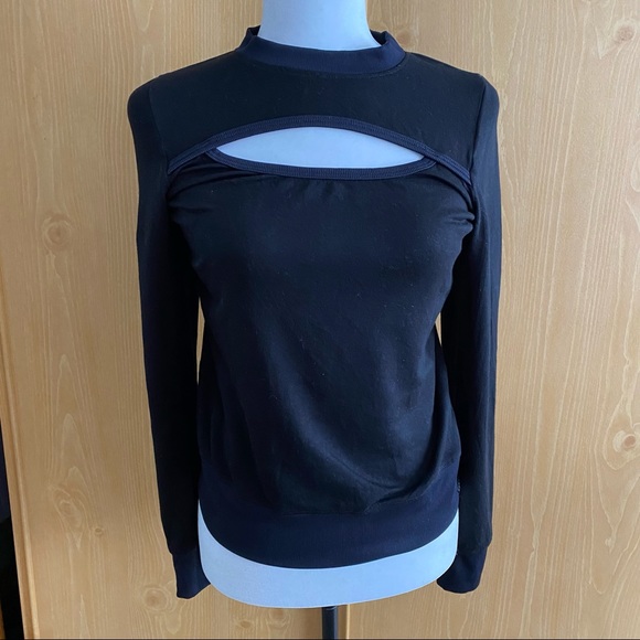 Koral Activewear • Black Breach Keyhole Front Crewneck Sweater - Picture 3 of 10